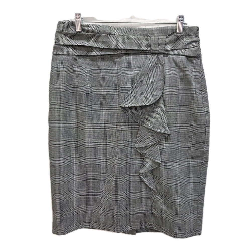Worthington Grey Plaid Waterfall Ruffle Skirt - Professional Chic - Size 12 READ
